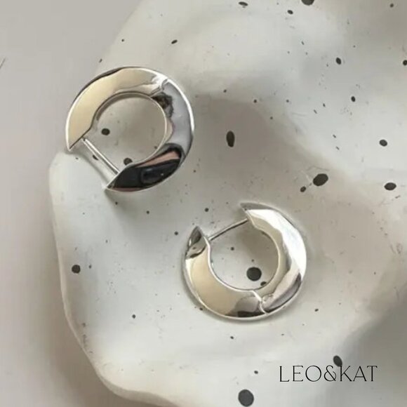 Bold Silver Hoop Earrings. 925 Sterling Silver. #1111 - Picture 2 of 6